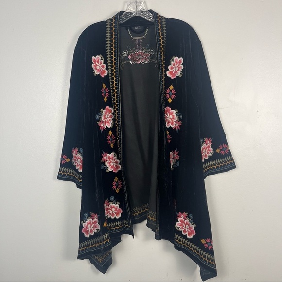 Paparazzi Black Velvet Embroidered Cardigan Kimono size xl - Picture 2 of 7